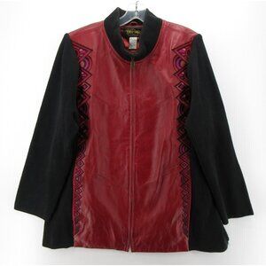 Bob Mackie Jacket 1X Plus Wearable Art Leather Embroidered Full Zip